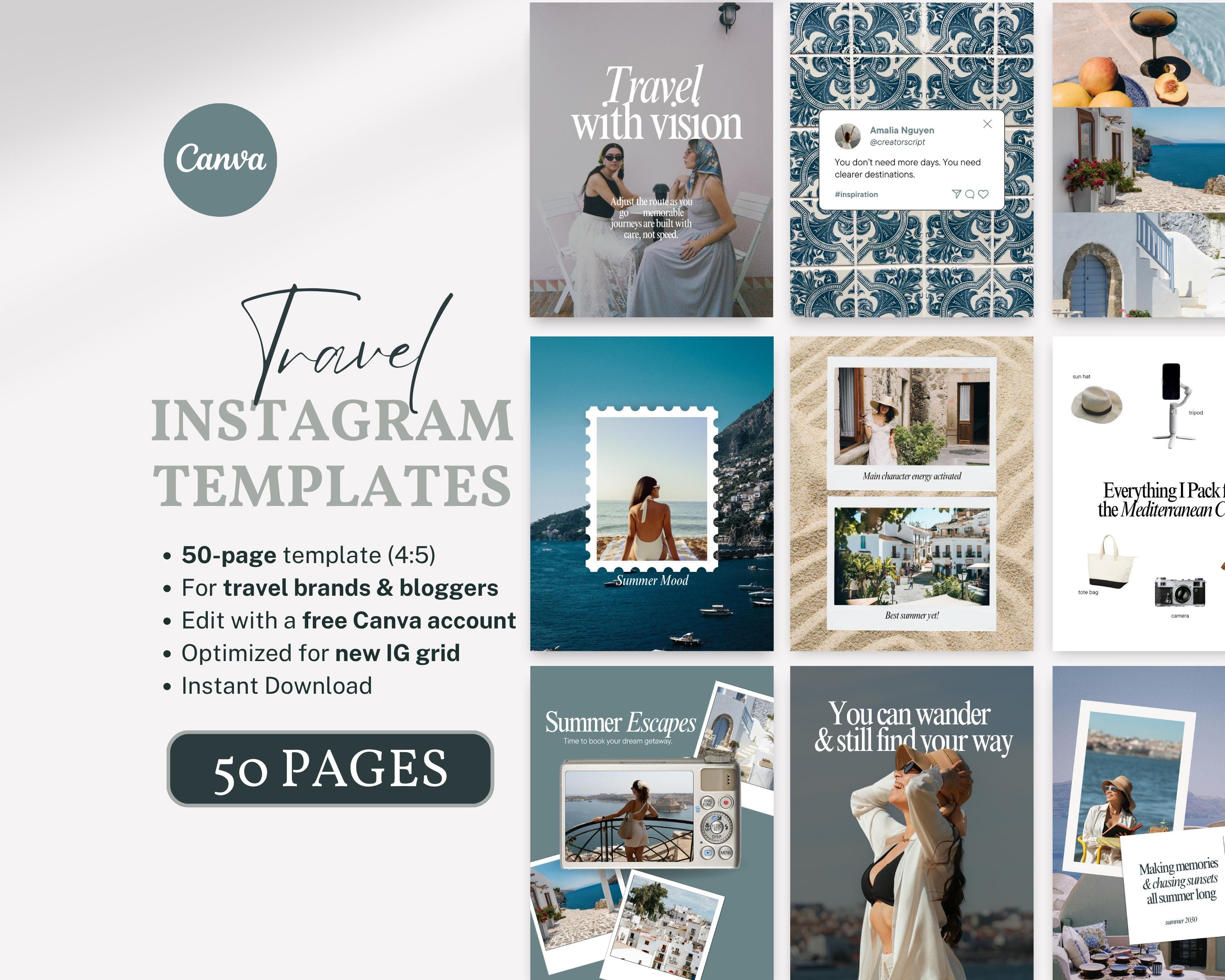Travel Content Social Media Instagram Canva Templates Aesthetic Travel ...