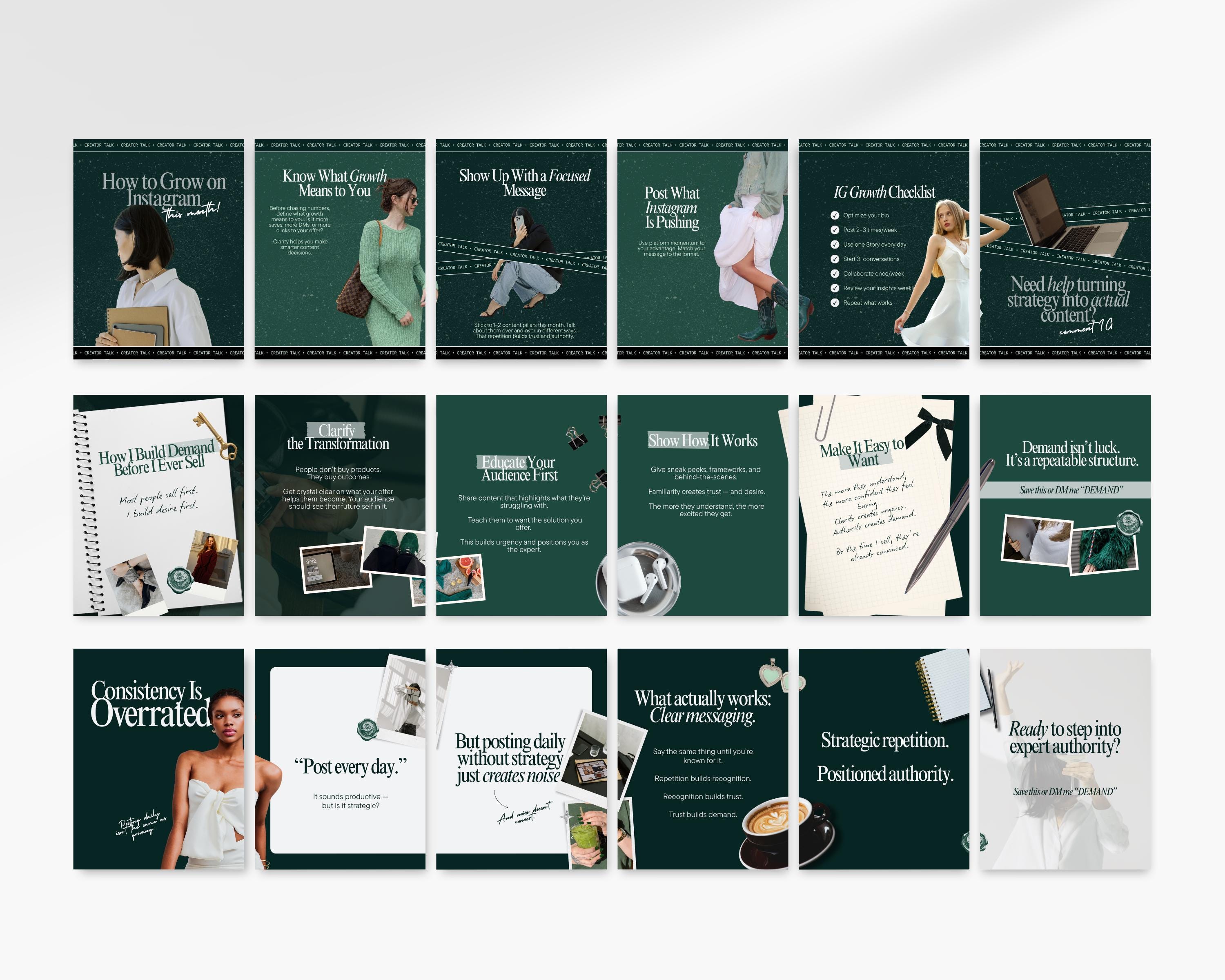 Emerald Green Seamless Instagram Carousel Templates Canva 60 Editable ...