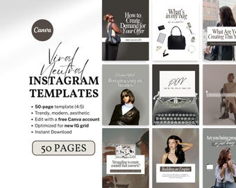 Plantillas de Instagram Estética Neutral Plantillas de Redes Sociales Plantillas de Retratos de Lujo Editables Gerentes de Redes Sociales Coaches Emprendedores