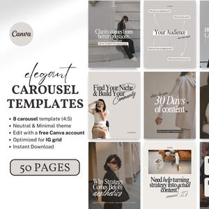 Modelli eleganti per carosello di Instagram, modelli Canva beige neutri ed estetici per coach, creatori e marchi personali, post IG con ritratto modificabile