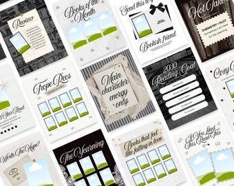 Bookstagram Canva Templates, 40 Whimsy Aesthetic BookTok Instagram Post Feed Graphics, Dark Vintage Whimsical, Bookish IG Content Creator