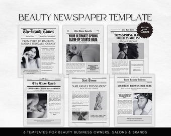 Beauty Business Newspaper Template Canva Editable Custom Newspaper For Salons Spa Hair Nails DIY Editable Newspaper Business Announcement