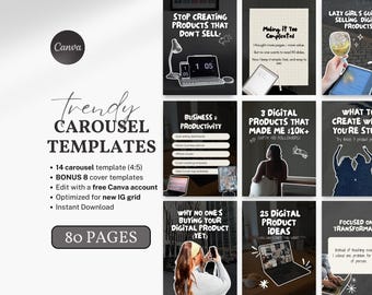 Trendy Carousel Templates Instagram Canva Editable Template Digital Product Sellers 80  Coaches Creators VAs TikTok Aesthetic Cozy Carousel