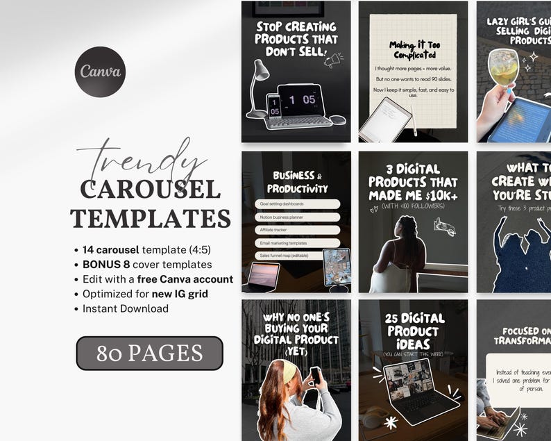 Trendy Carousel Templates Instagram Canva Editable Template Digital ...