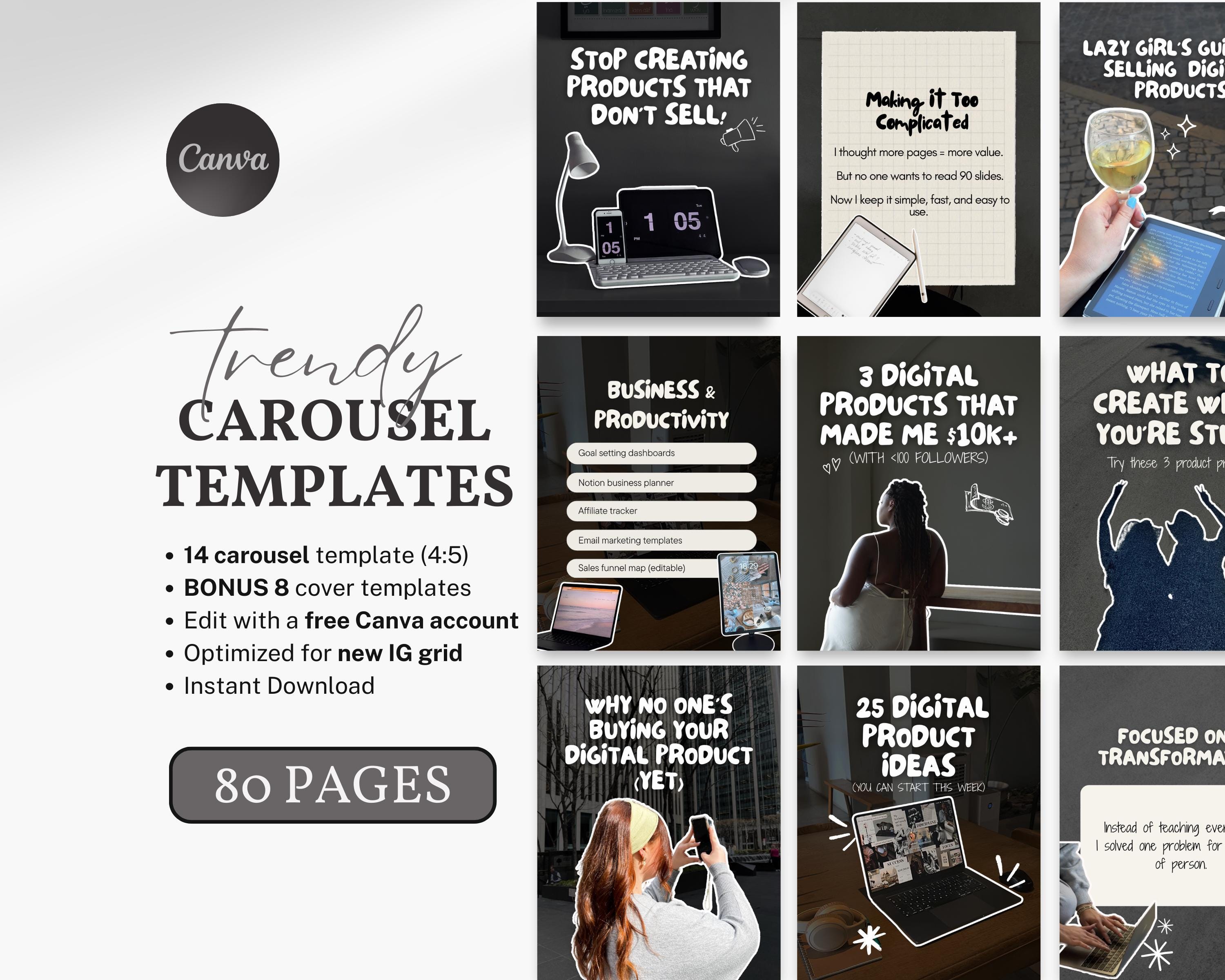 Trendy Carousel Templates Instagram Canva Editable Template Digital ...