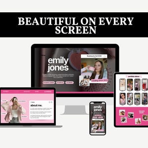 Responsive creator website template displayed across desktop, tablet, and mobile devices showing a professional portfolio website optimized for every screen size.