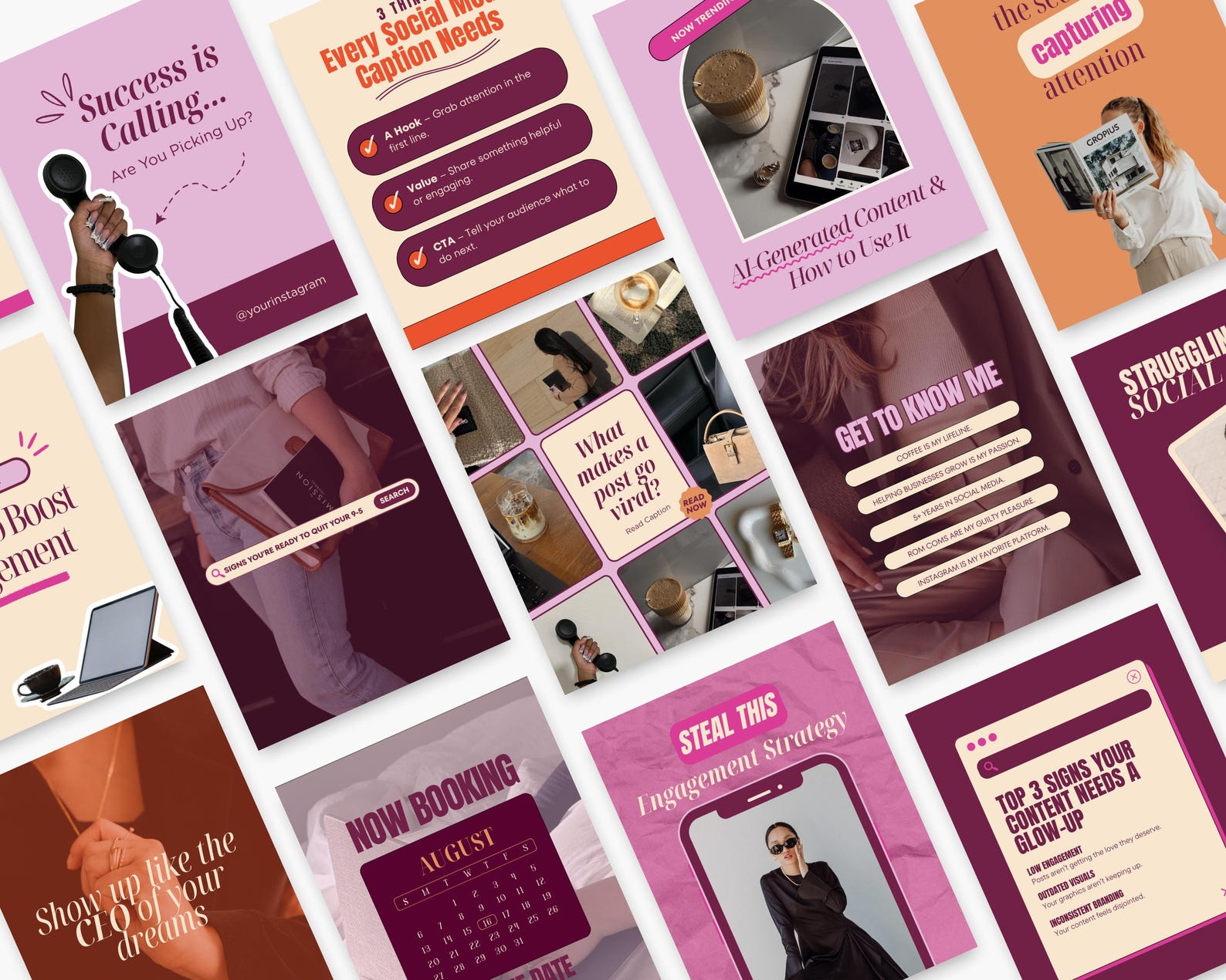 Bold Pink Instagram Templates for Social Media Managers Editable Canva ...