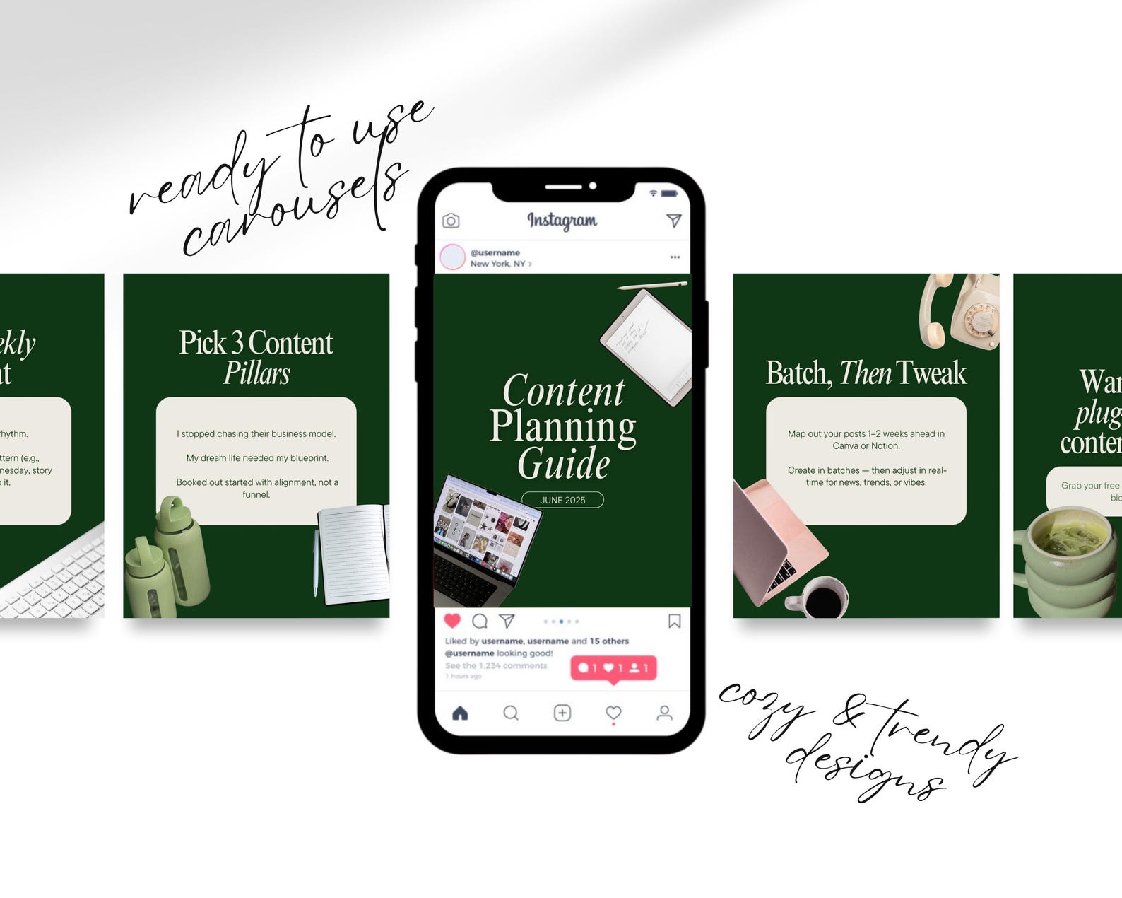 50 Green Instagram Carousel Templates Canva Scrapbook Template for ...