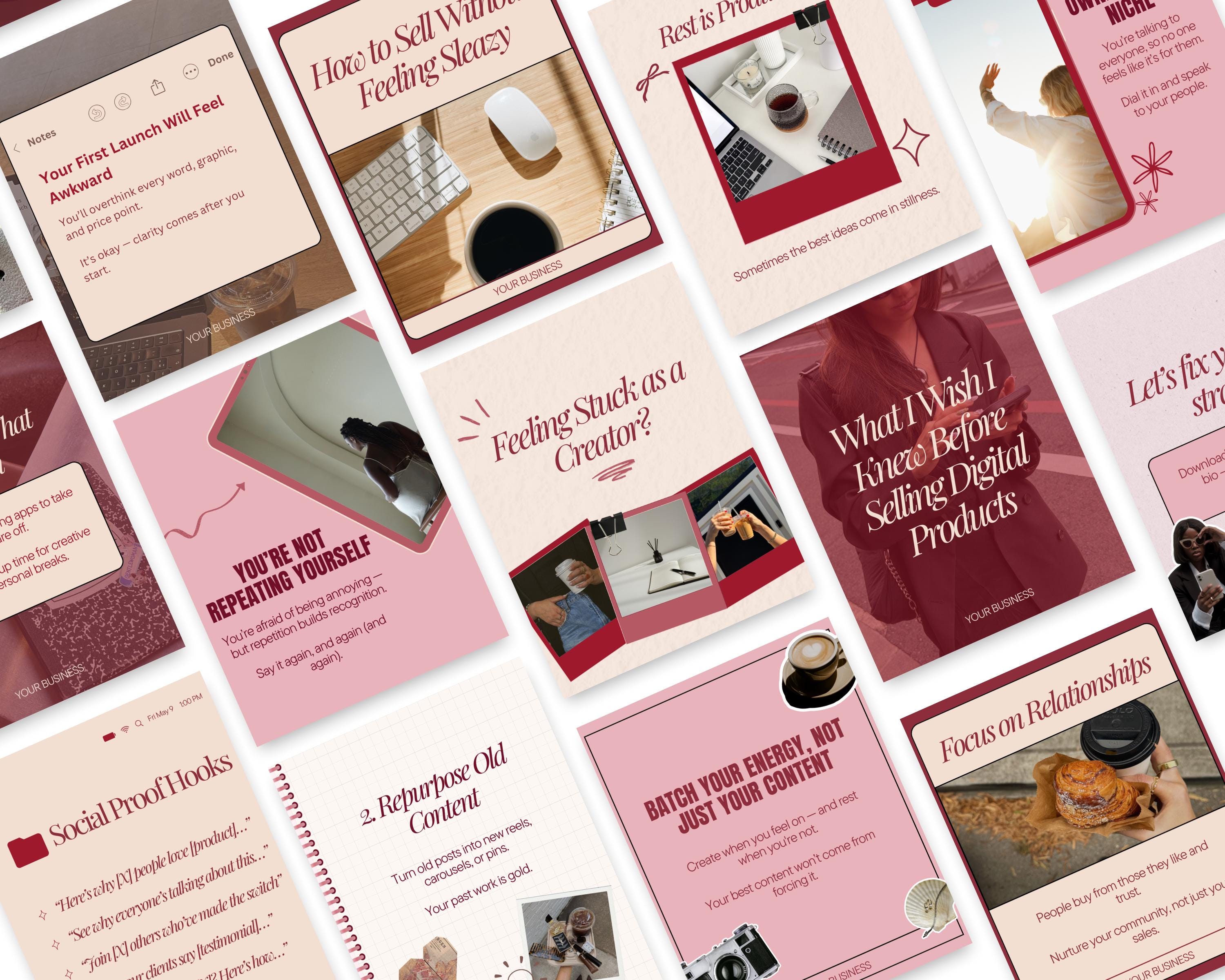 Blush Red Instagram Carousel Templates 60 Bold Viral Social Media Canva ...