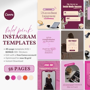 Bold Pink Instagram Templates for Social Media Managers Editable Canva Template Digital Marketing Coaches Creators Portrait Viral Instagram