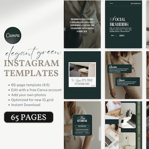 Plantillas ecológicas para Instagram: 65 elegantes publicaciones editables en Canva para redes sociales. Kit de marca moderno y elegante para influencers, creadores y emprendedores.