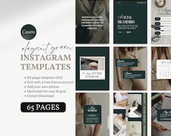 Green Instagram Templates 65 Elegant Canva Editable Social Media Posts Classy Modern Branding Kit for Influencers, Creators, Entrepreneurs