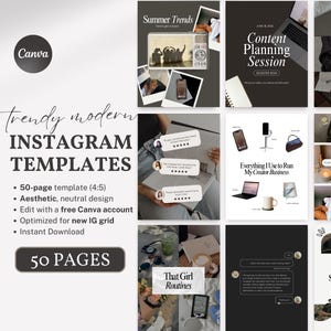 Neutral aesthetic Instagram Canva templates displayed on a clean background with modern text overlay – perfect for coaches, social media managers, and creators.