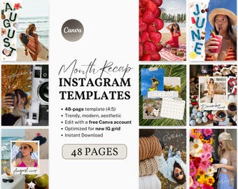 Monthly Recap Instagram Templates | 48 Scrapbook Photo Dump Canva | Month IG Post Set | Trendy Whimsical Lifestyle Collage | Year in Review