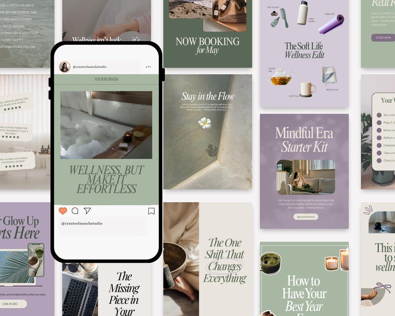 50 Wellness Instagram Canva Templates | Aesthetic Social Media Posts ...