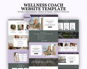 Wellness Coach Website Template Canva | Health Coaching Site | Holistic Wellness Landing Page | Lifestyle Nutrition Business Templates