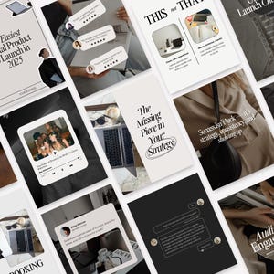 Aesthetic top-down view of editable Instagram templates — neutral design on a plain flat lay, perfect for digital marketers and small business owners.