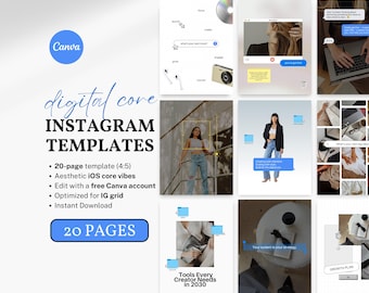 iOS Core Instagram Canva Templates 20 Aesthetic Viral Digital Core IG Posts for Creators, Coaches, Entrepreneurs, Social Media Manager Kit