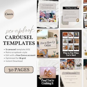 Plantillas de carrusel de álbumes de recortes Instagram Estética retro Canva Vendedores de productos digitales Viral Editable Gestor de redes sociales Entrenadores Creadores