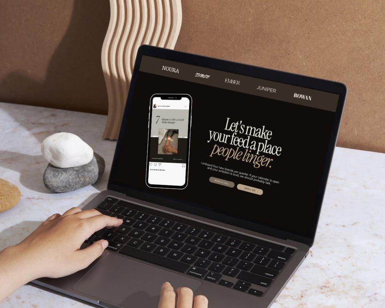 Editorial Social Media Manager Canva Website Template | Luxury Freelancer Portfolio | Dark Creative Brand Agency Website | SMM Landing Page image 5