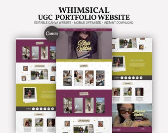 UGC Creator Portfolio Template Canva Website, Whimsical Media Kit for Influencers, Content Creators, Plum Chartreuse Landing Page, Viral Set