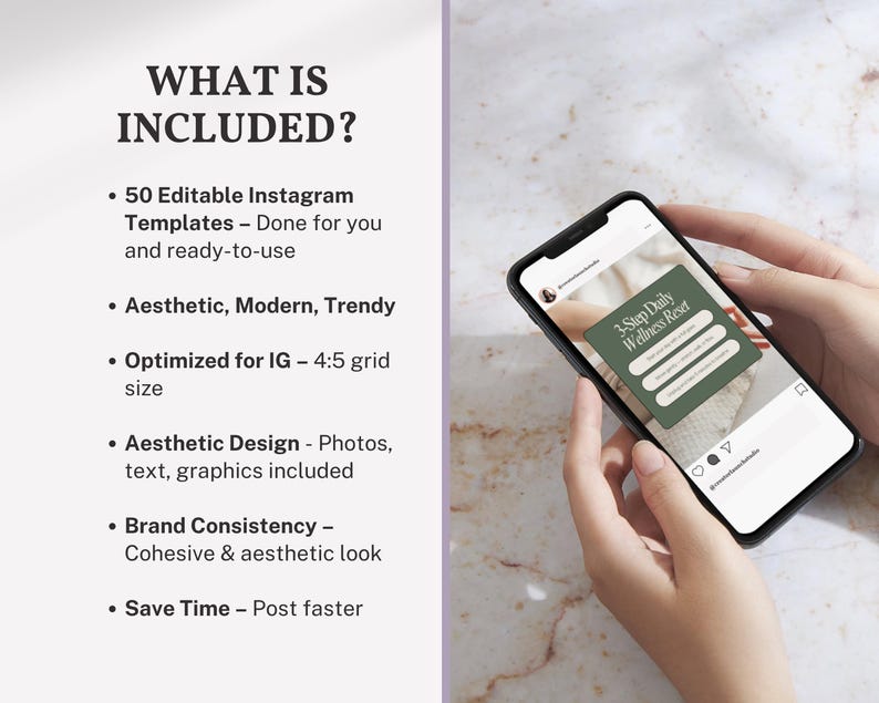 50 Wellness Instagram Canva Templates | Aesthetic Social Media Posts ...