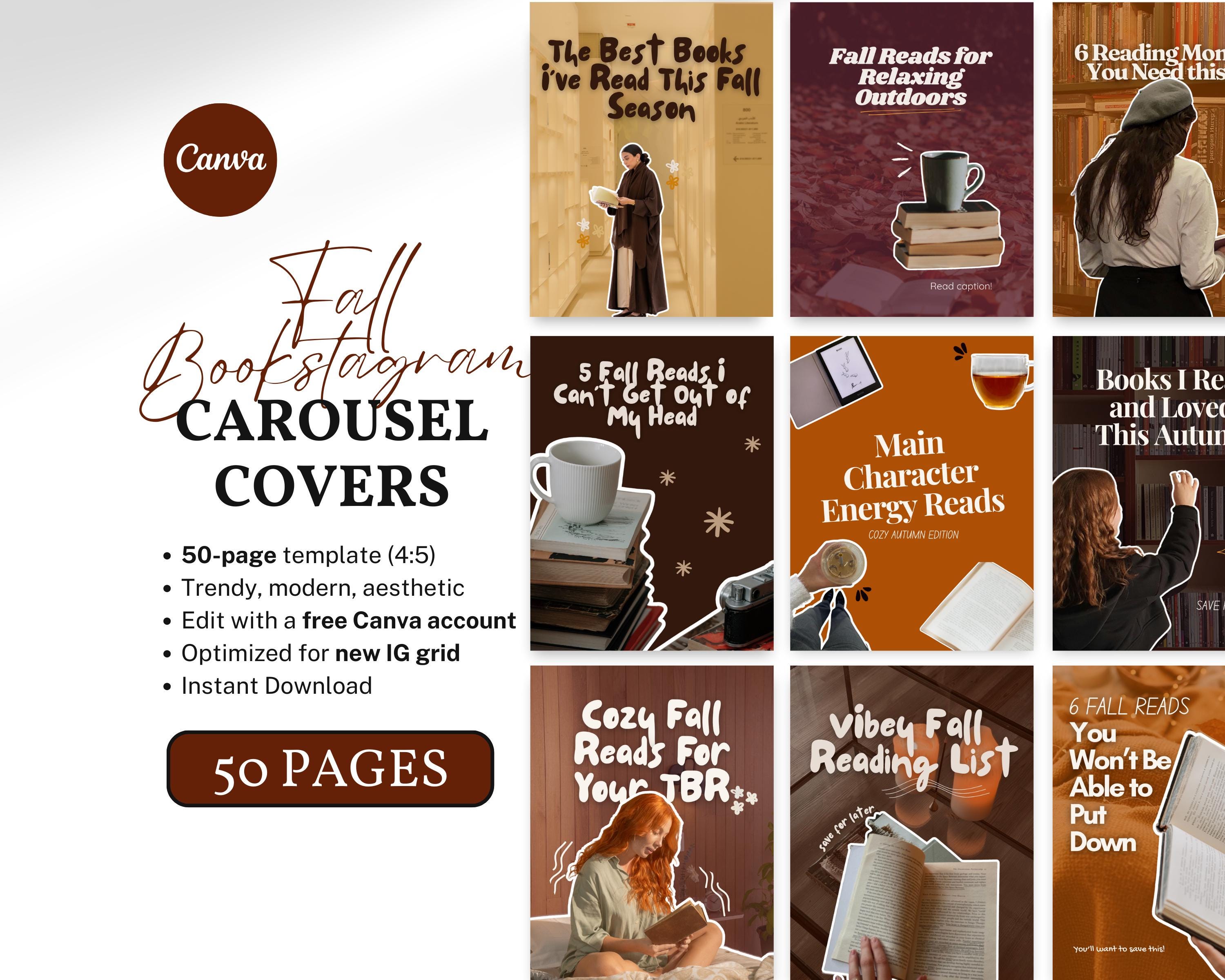 Fall Bookstagram Carousel Covers | Cozy Autumn IG Templates for Book ...