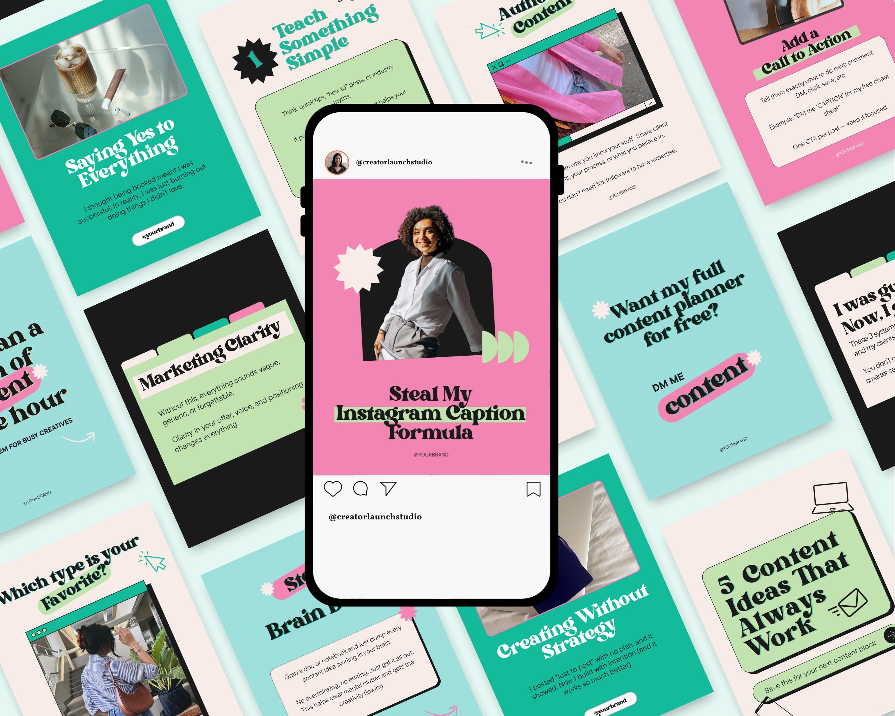 Retro Instagram Carousel Templates in Pink Teal Green 50 Viral ...