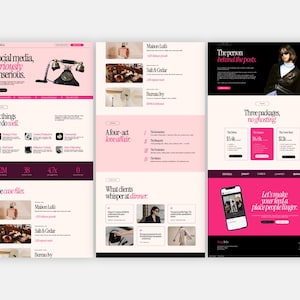 Complete website preview highlighting the editorial-inspired Canva layout with service offerings, portfolio examples, pricing plans, and luxury branding.