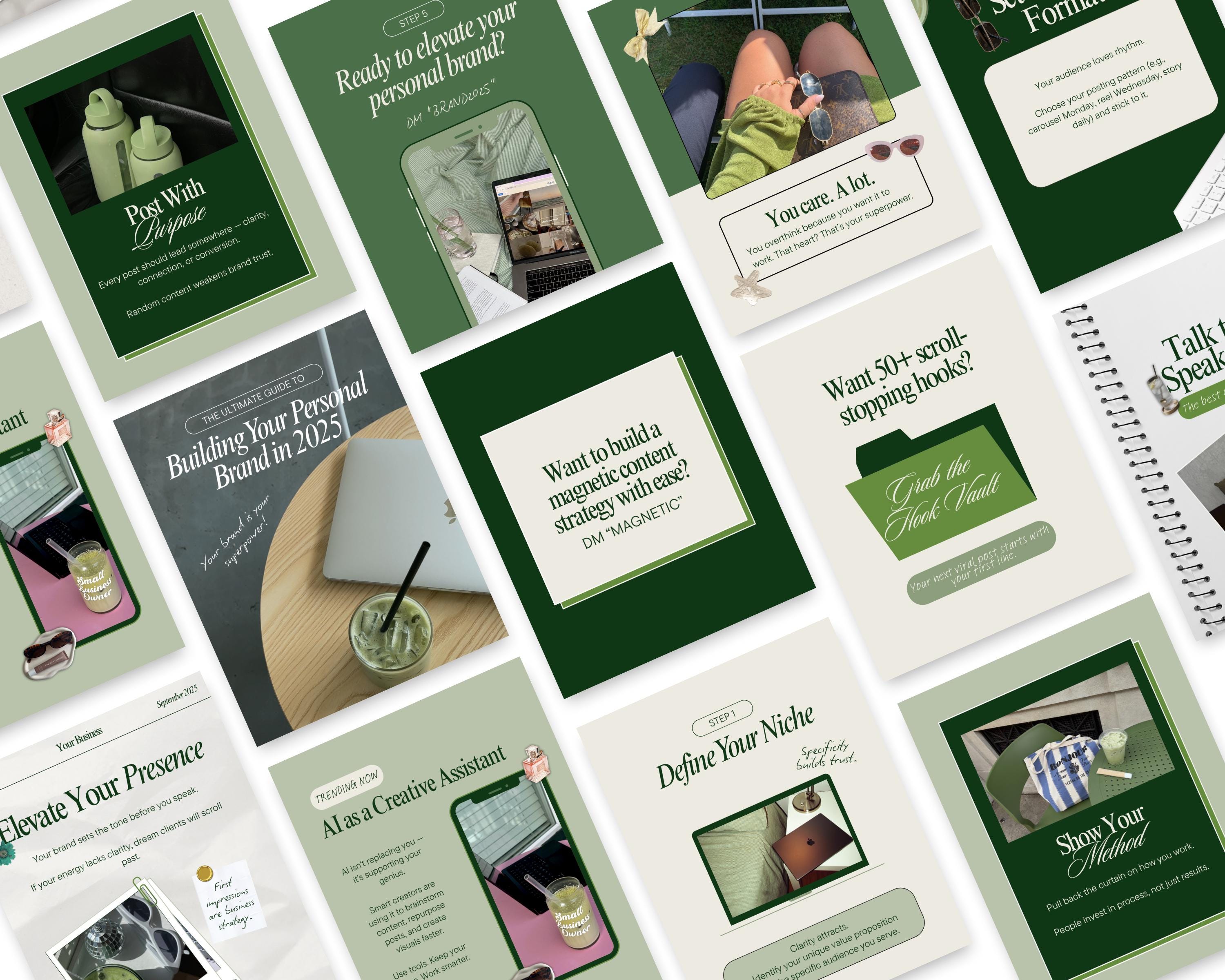 50 Green Instagram Carousel Templates Canva Scrapbook Template for ...