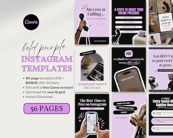 Bold Purple Instagram Templates Social Media Manager Canva Templates for Digital Marketing Coaches Creators Portrait Instagram Threads Posts