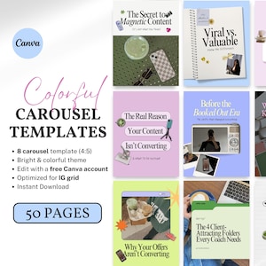 Modelli di carosello di Instagram, colorati, estetici, modificabili, modello Canva, carosello virale di TikTok, venditori di prodotti digitali, coach, creatori, assistenti virtuali