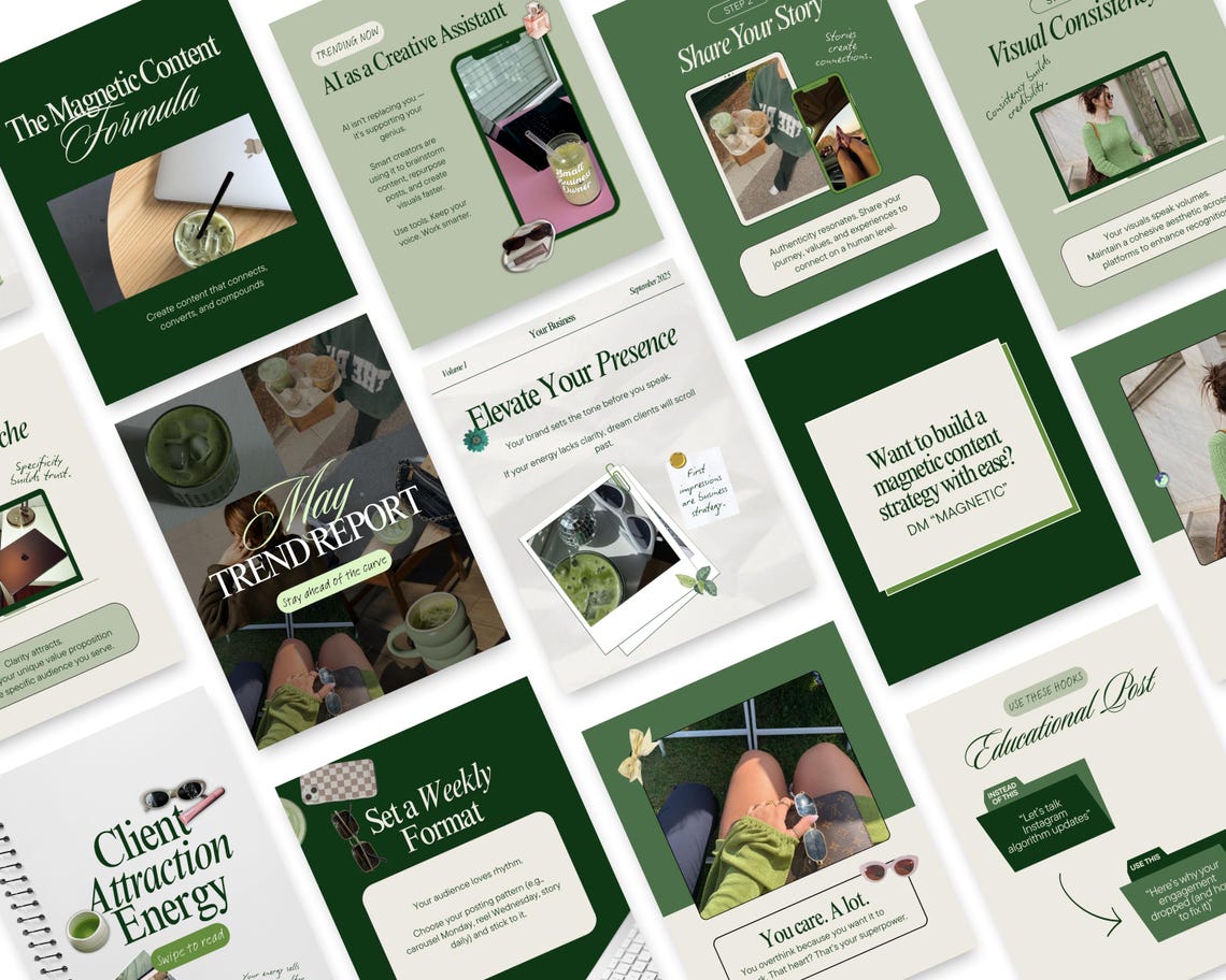 50 Green Instagram Carousel Templates Canva Scrapbook Template for ...