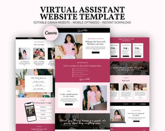 Pink Virtual Assistant Canva Website Template | VA Portfolio | Mobile Responsive Exec Assistant Site | OBM Service Provider Landing Page