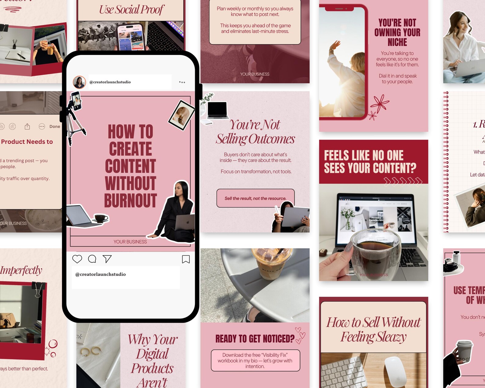 Blush Red Instagram Carousel Templates 60 Bold Viral Social Media Canva ...