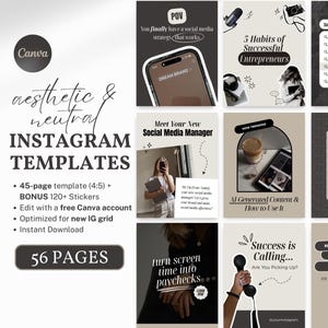 Neutralne szablony Instagram dla menedżerów i trenerów mediów społecznościowych Estetyczne modne szablony Canva dla twórców cyfrowych Trenerów Szablon wirusowy