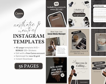 Neutral Instagram Templates for Social Media Managers & Coaches Aesthetic Trendy Canva Templates for Digital Creators Coaches Viral Template