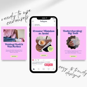 Side-by-side layout showing neon templates displayed on a phone and flat mockups. Fun and modern templates for Instagram creators using Canva.