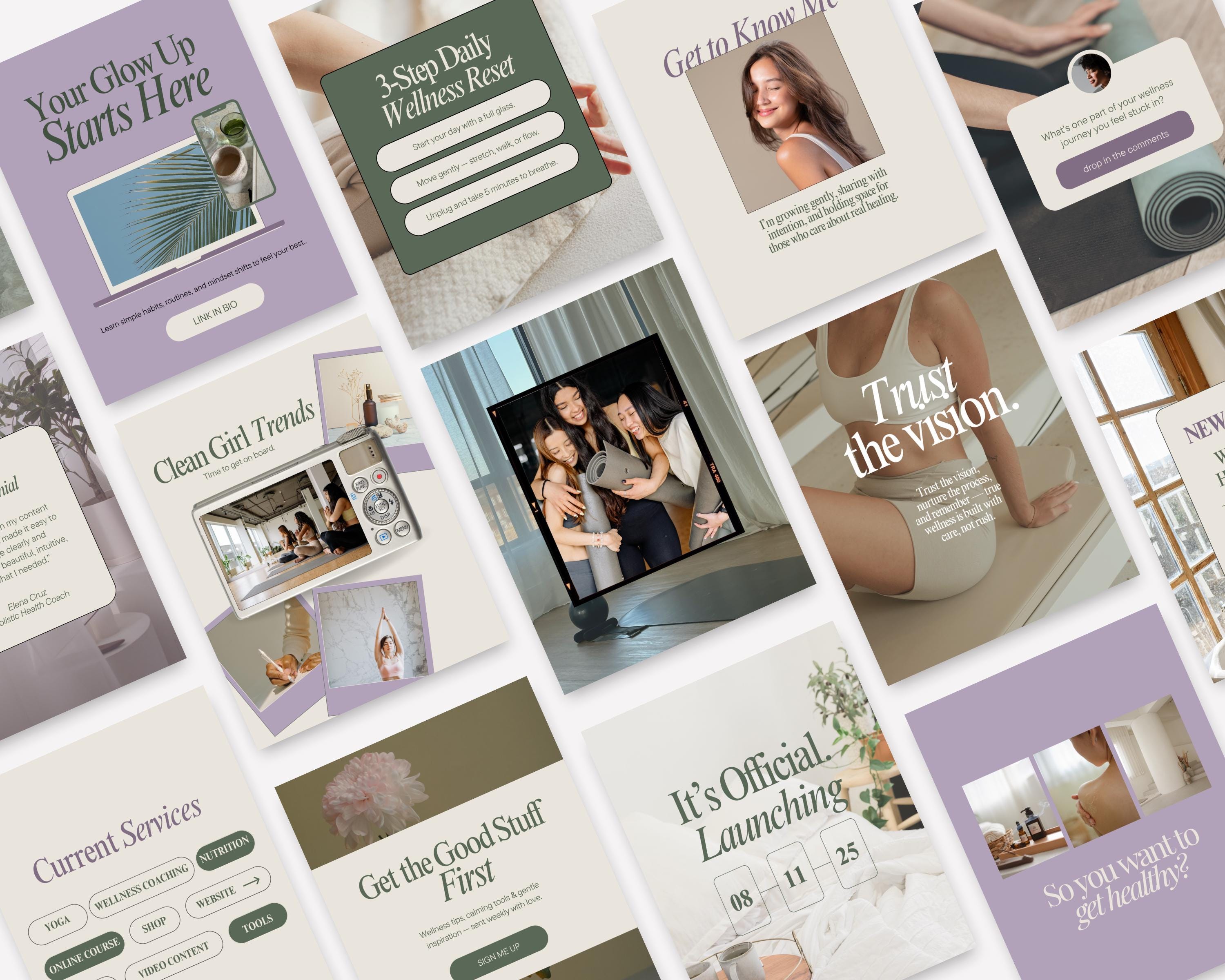 50 Wellness Instagram Canva Templates | Aesthetic Social Media Posts ...