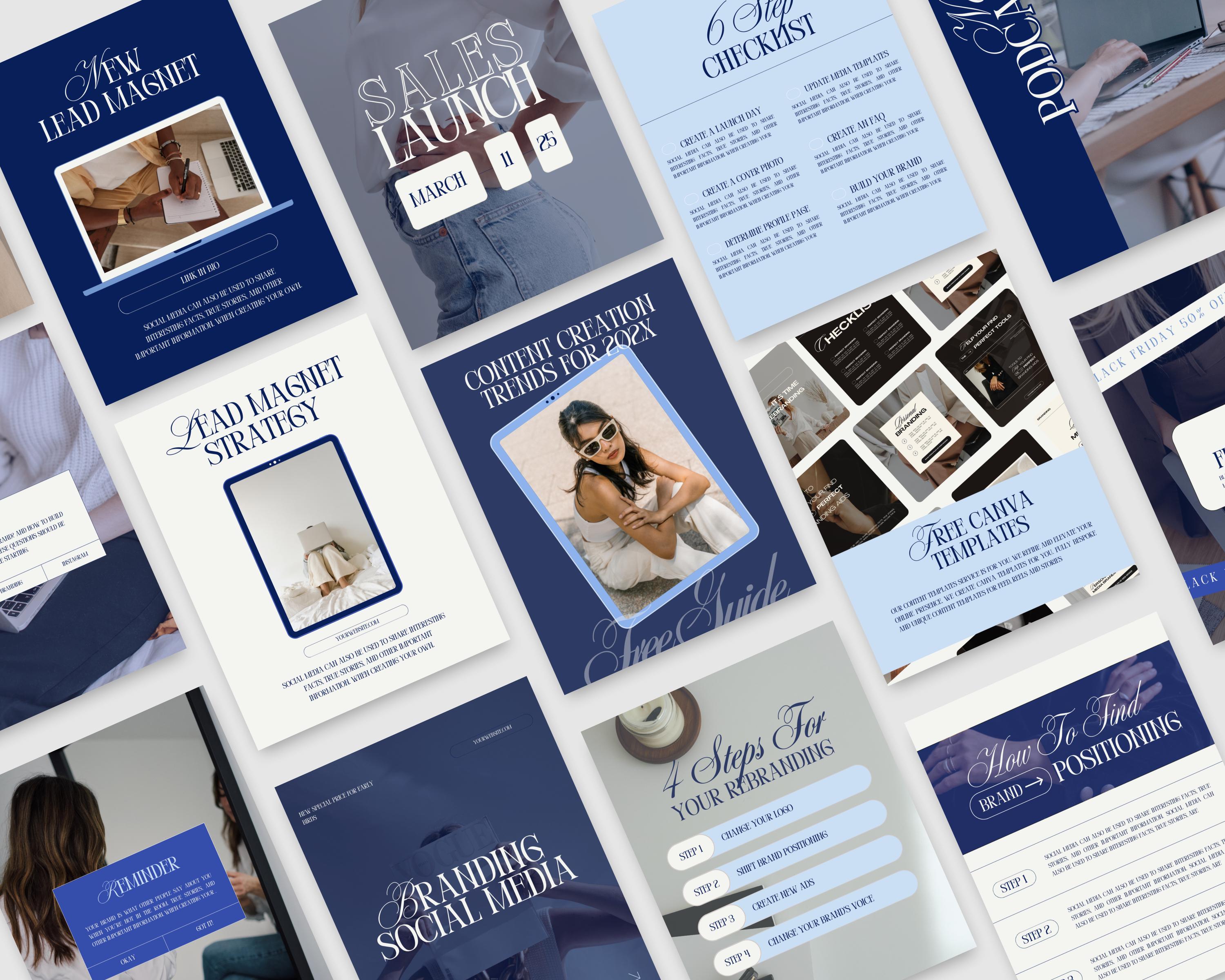 Blue Social Media Templates Canva 65 Editable Aesthetic Cool Blue ...