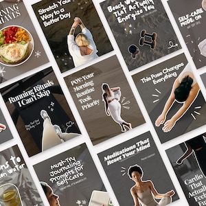 Canva fitness and wellness Instagram carousel templates, trendy viral clean girl aesthetic, minimal health and lifestyle content designs for social media growth and engagement.
