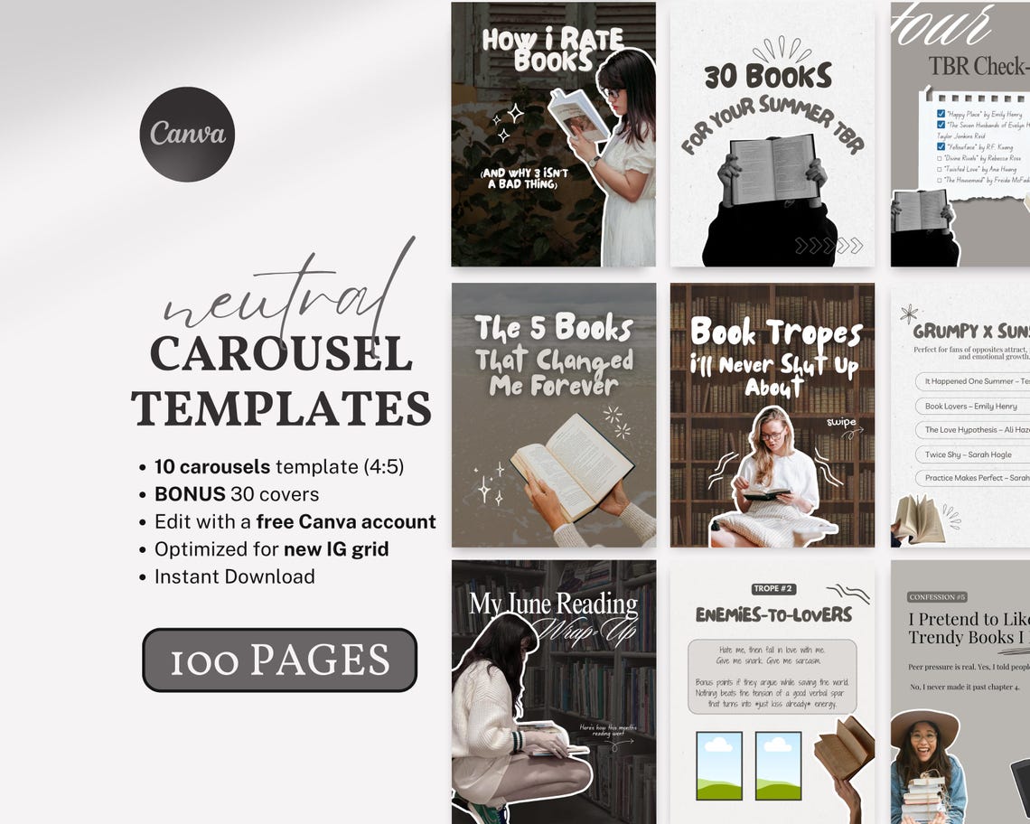 Bookstagram Carousel Templates Booktok Instagram Post Editable ...