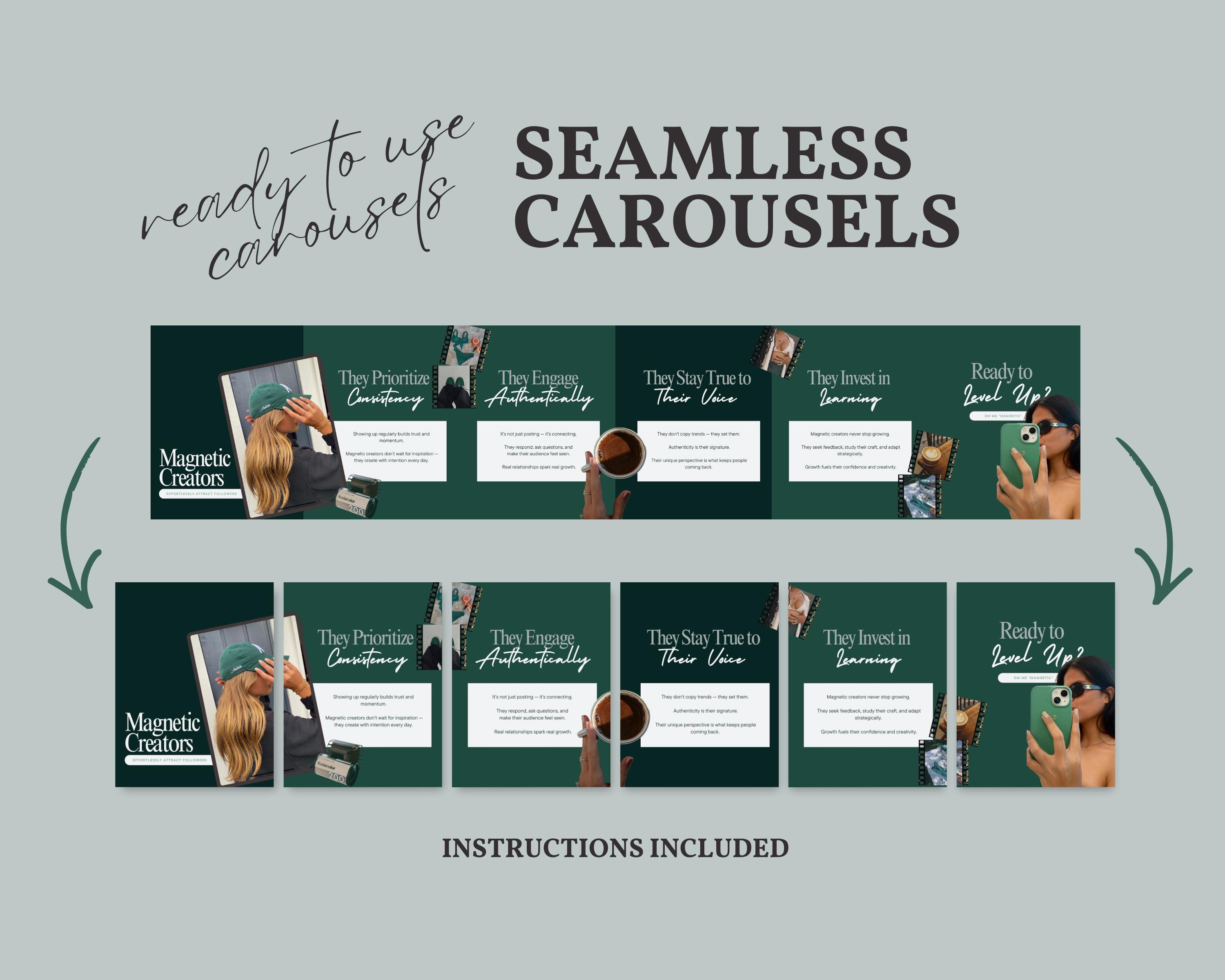 Emerald Green Seamless Instagram Carousel Templates Canva 60 Editable ...