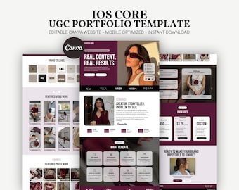 UGC Portfolio Template Canva Website | iOS Burgundy Content Creator Site | Aesthetic Influencer Landing Page | Personal Branding Media Kit