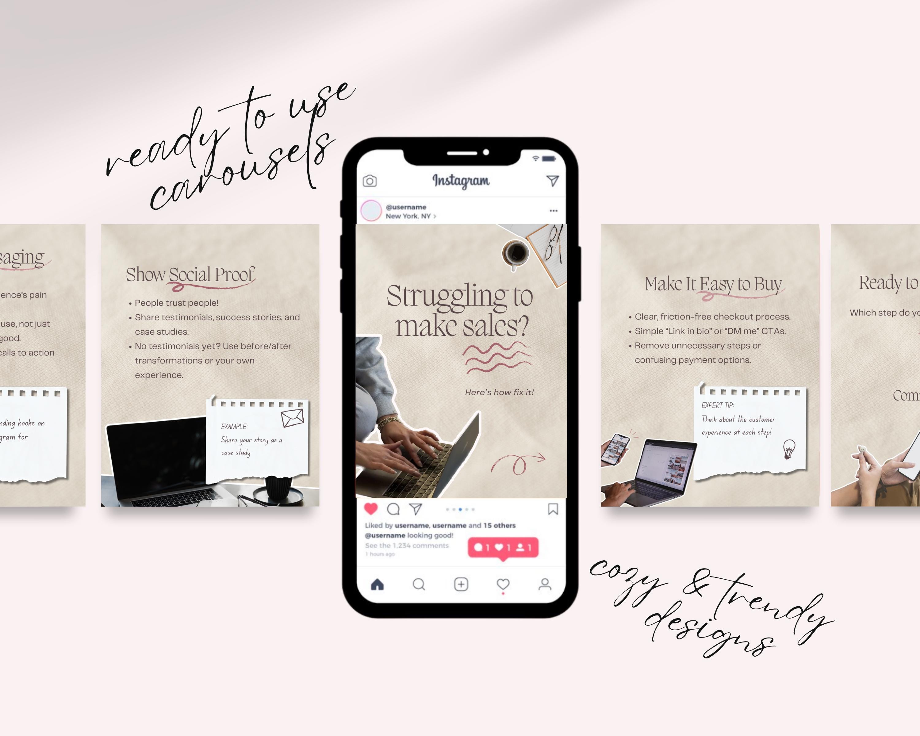 Pink Instagram Template 100 Editable Viral Canva Carousel Templates for ...