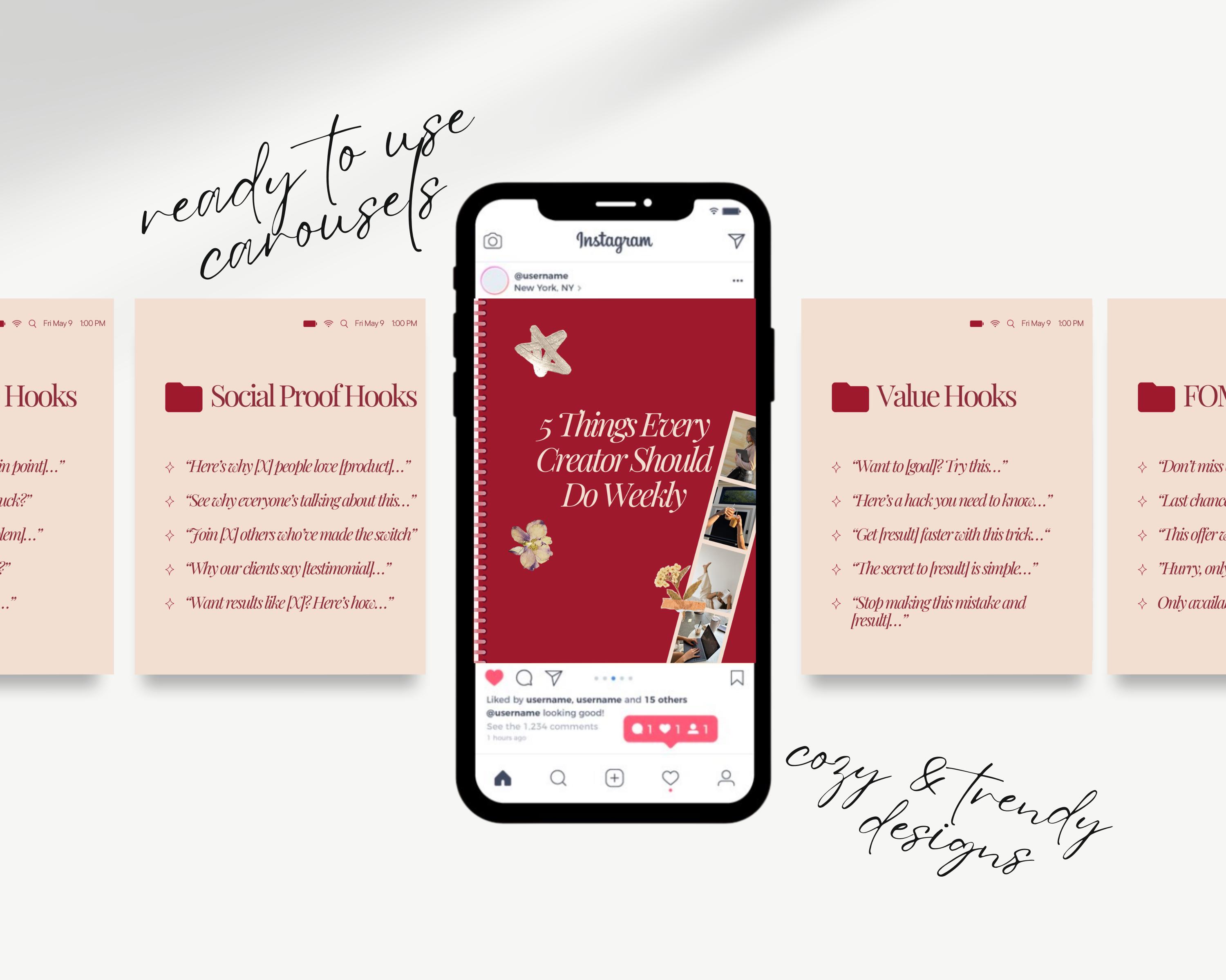 Blush Red Instagram Carousel Templates 60 Bold Viral Social Media Canva ...