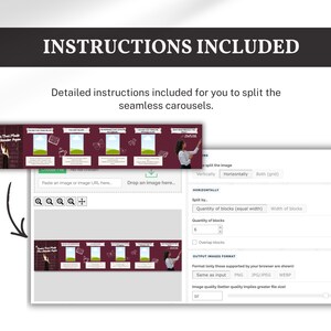 Instruction page showing how to export and split seamless Instagram carousel posts from Canva, included with Bookstagram template bundle to help creators post swipeable book content easily.