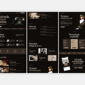 Editorial Social Media Manager Canva Website Template | Luxury Freelancer Portfolio | Dark Creative Brand Agency Website | SMM Landing Page image 6