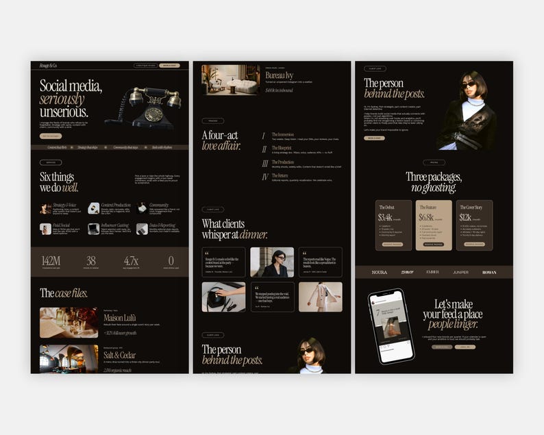 Editorial Social Media Manager Canva Website Template | Luxury Freelancer Portfolio | Dark Creative Brand Agency Website | SMM Landing Page image 6