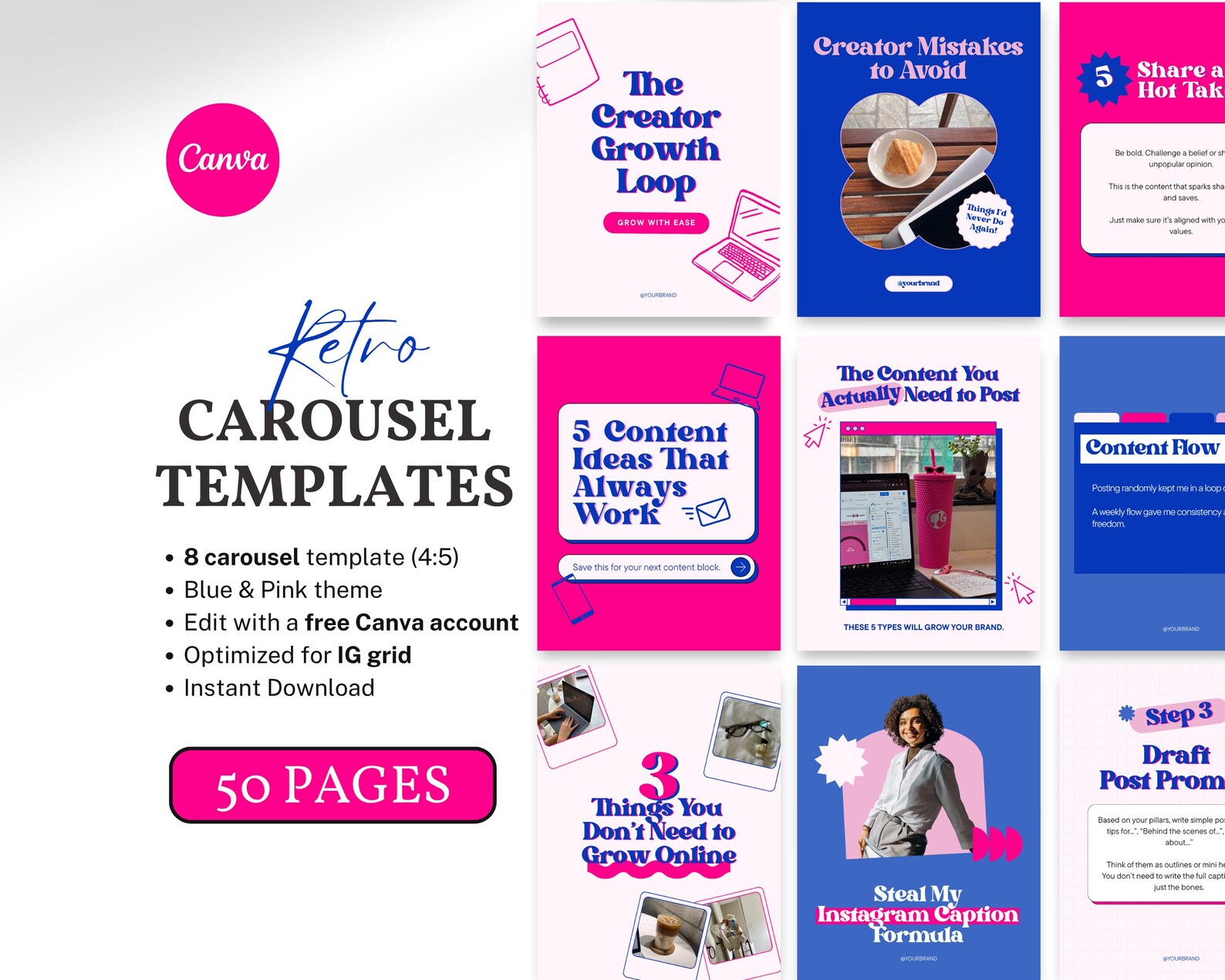 Viral Instagram Carousel Canva Templates Pink Editable Aesthetic Bright ...